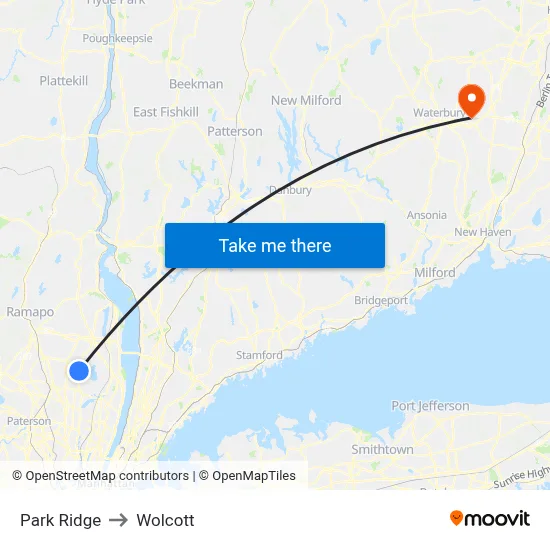 Park Ridge to Wolcott map
