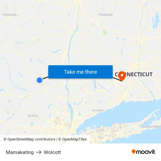 Mamakating to Wolcott map