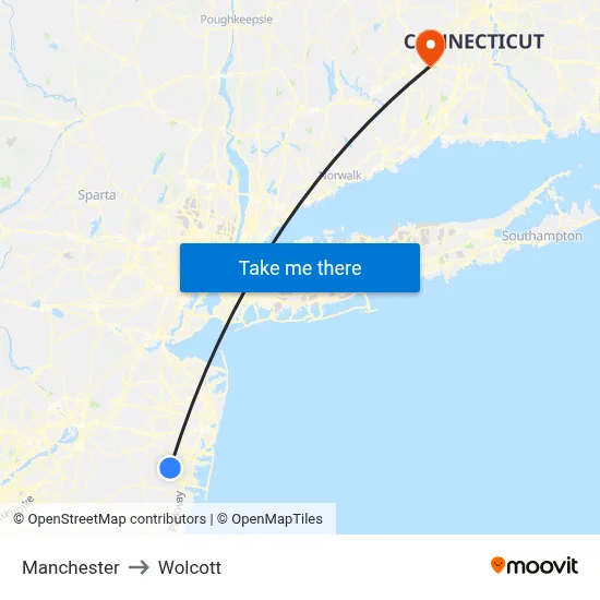 Manchester to Wolcott map