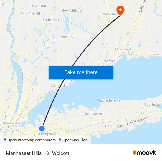 Manhasset Hills to Wolcott map