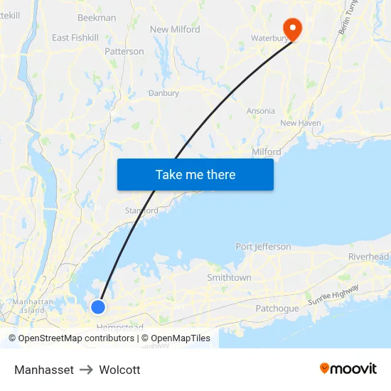 Manhasset to Wolcott map