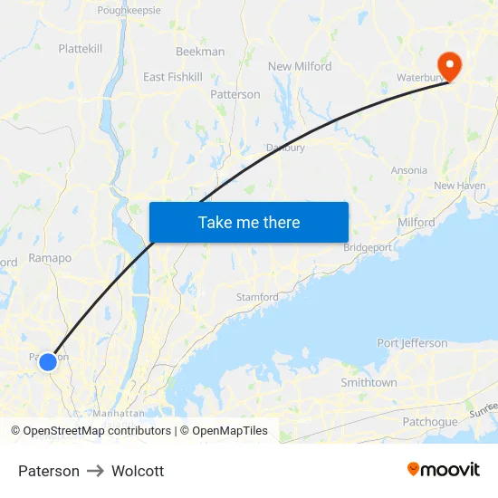 Paterson to Wolcott map