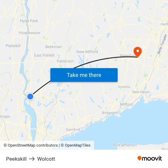 Peekskill to Wolcott map