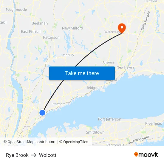 Rye Brook to Wolcott map