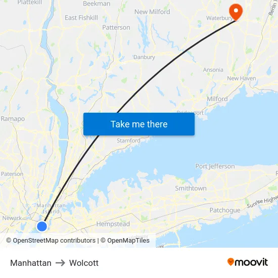 Manhattan to Wolcott map