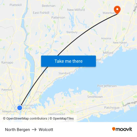 North Bergen to Wolcott map