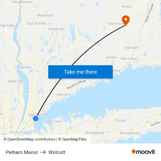 Pelham Manor to Wolcott map