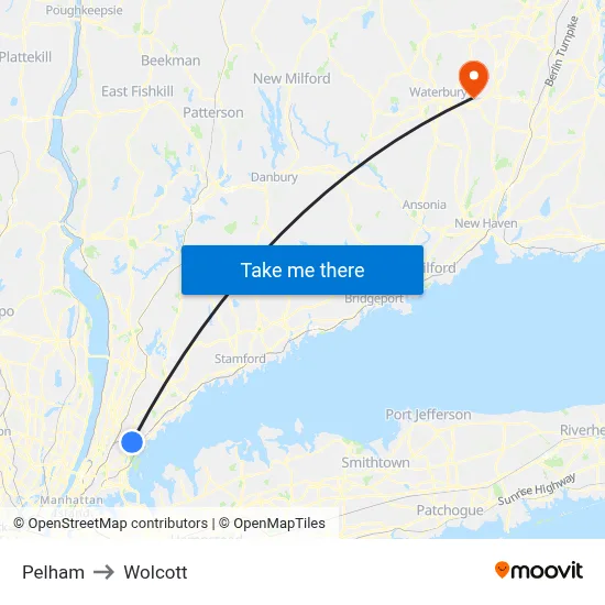 Pelham to Wolcott map