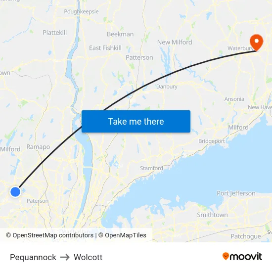 Pequannock to Wolcott map