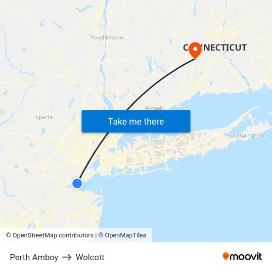 Perth Amboy to Wolcott map