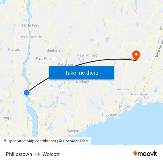 Philipstown to Wolcott map