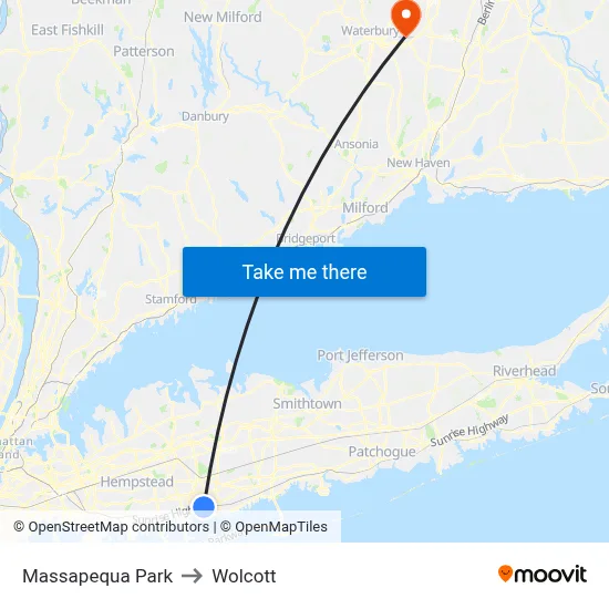 Massapequa Park to Wolcott map
