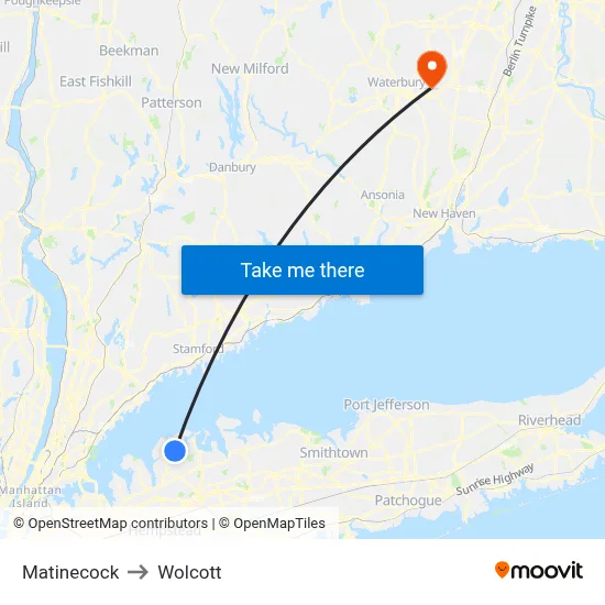 Matinecock to Wolcott map