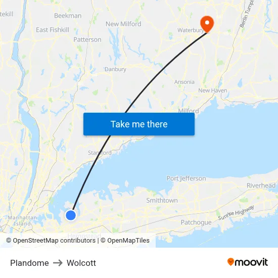 Plandome to Wolcott map