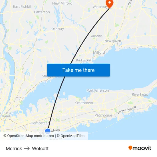 Merrick to Wolcott map