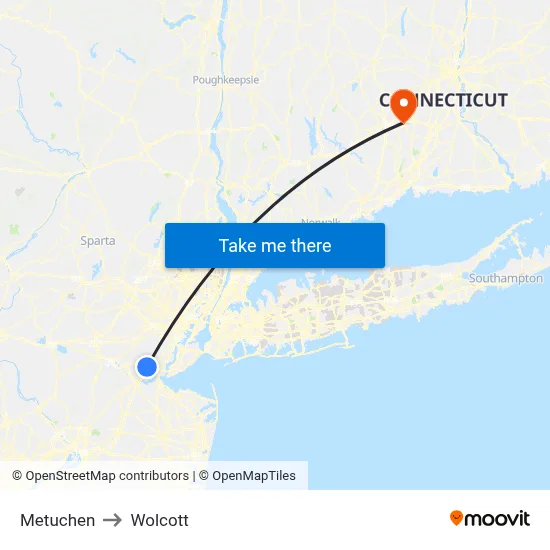 Metuchen to Wolcott map