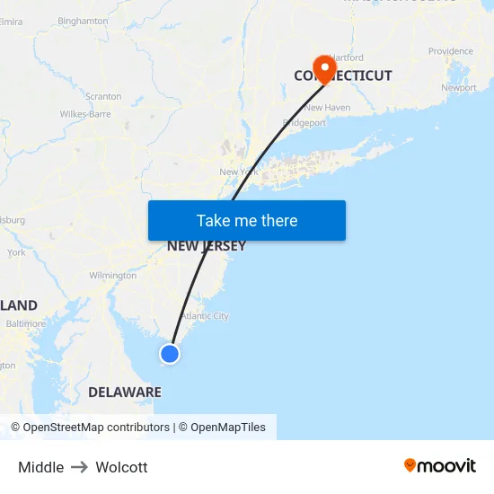 Middle to Wolcott map