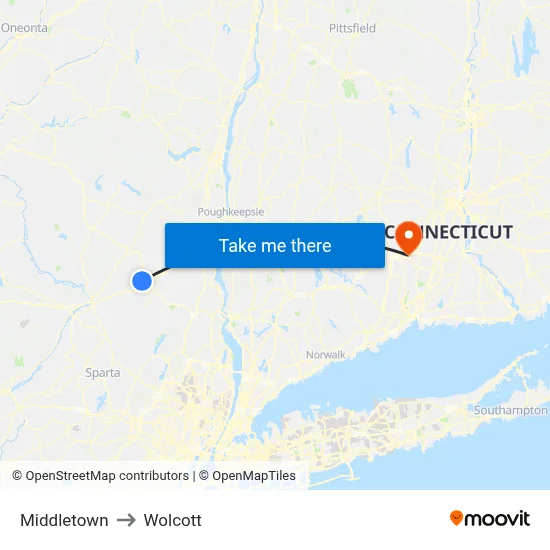Middletown to Wolcott map