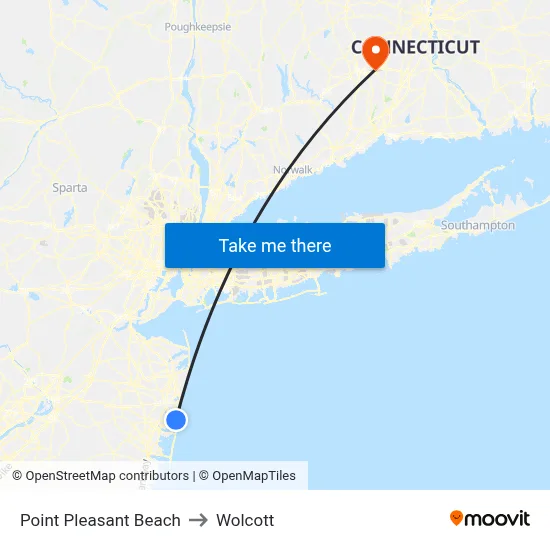 Point Pleasant Beach to Wolcott map