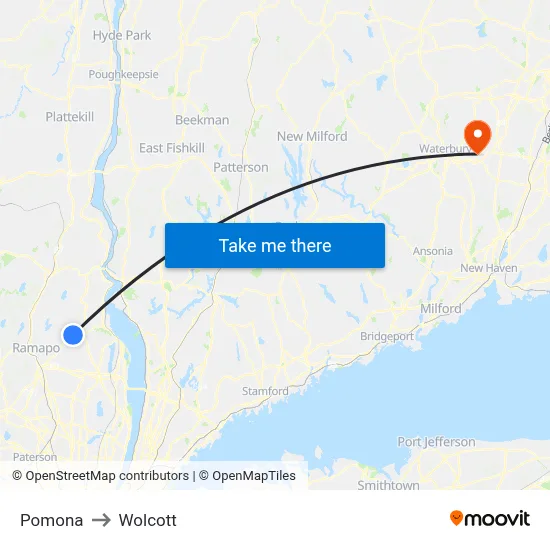 Pomona to Wolcott map