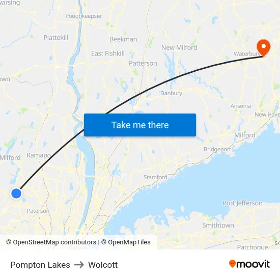 Pompton Lakes to Wolcott map