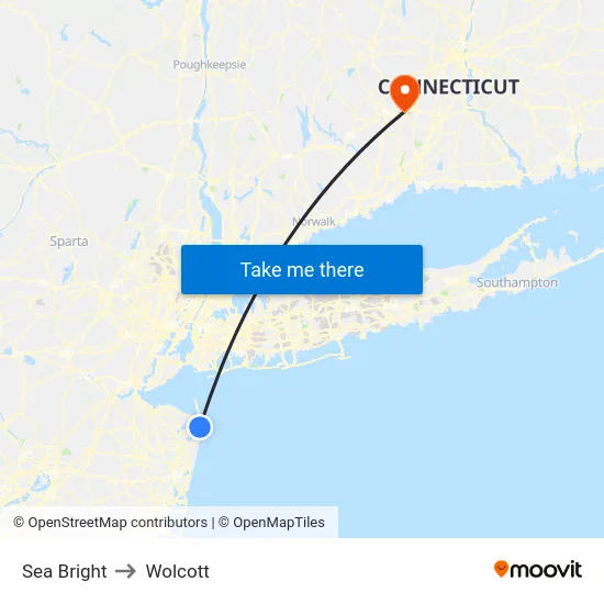 Sea Bright to Wolcott map