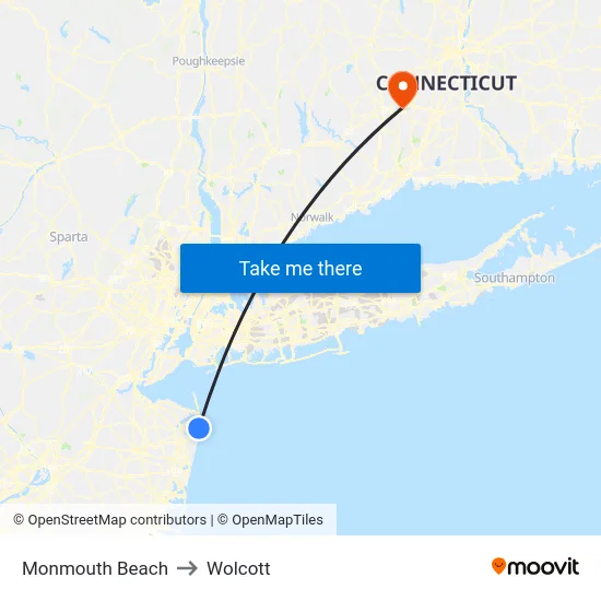Monmouth Beach to Wolcott map