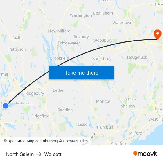 North Salem to Wolcott map
