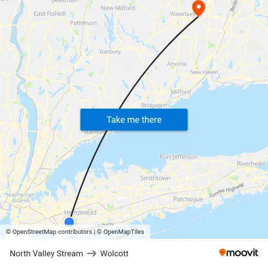 North Valley Stream to Wolcott map