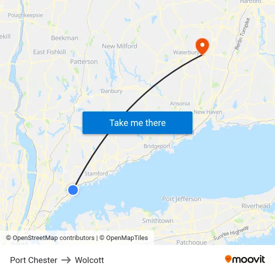 Port Chester to Wolcott map
