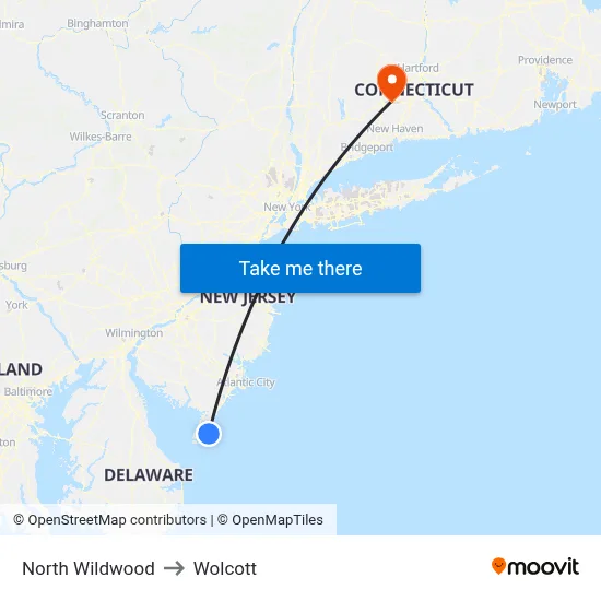 North Wildwood to Wolcott map