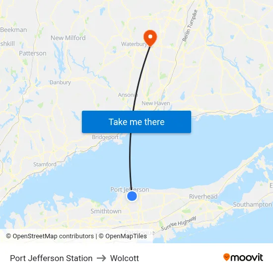 Port Jefferson Station to Wolcott map