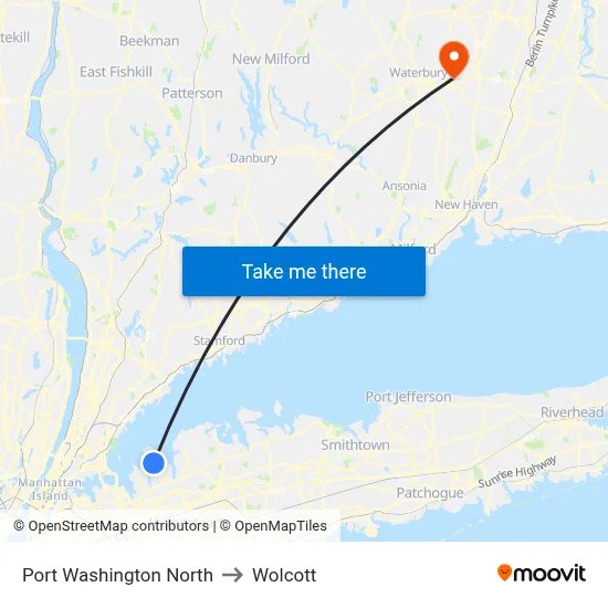 Port Washington North to Wolcott map