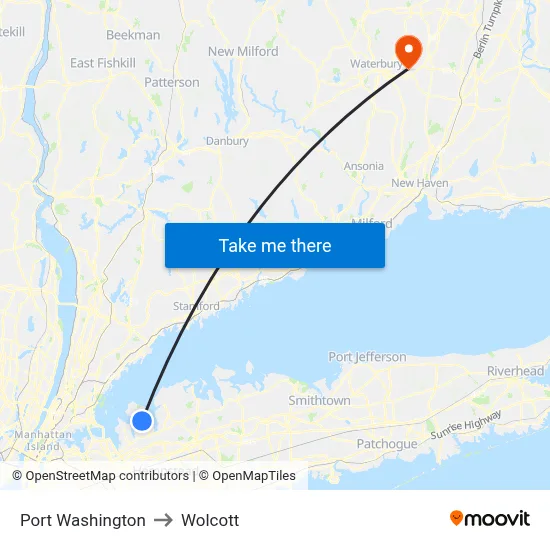 Port Washington to Wolcott map