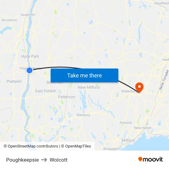 Poughkeepsie to Wolcott map