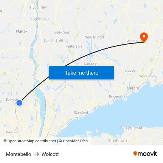 Montebello to Wolcott map