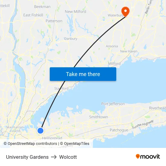 University Gardens to Wolcott map