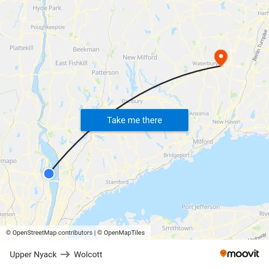 Upper Nyack to Wolcott map