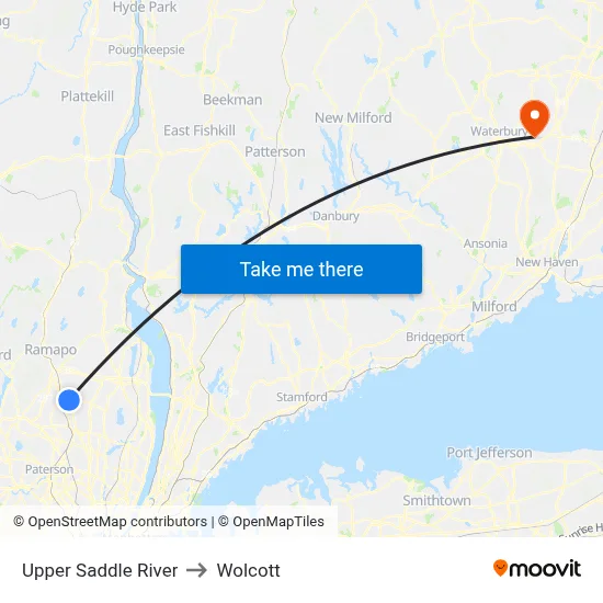 Upper Saddle River to Wolcott map