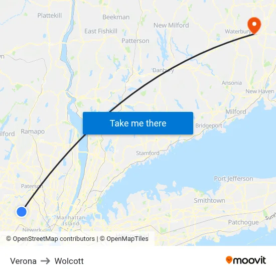 Verona to Wolcott map