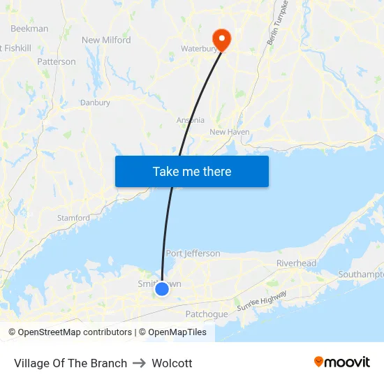 Village Of The Branch to Wolcott map