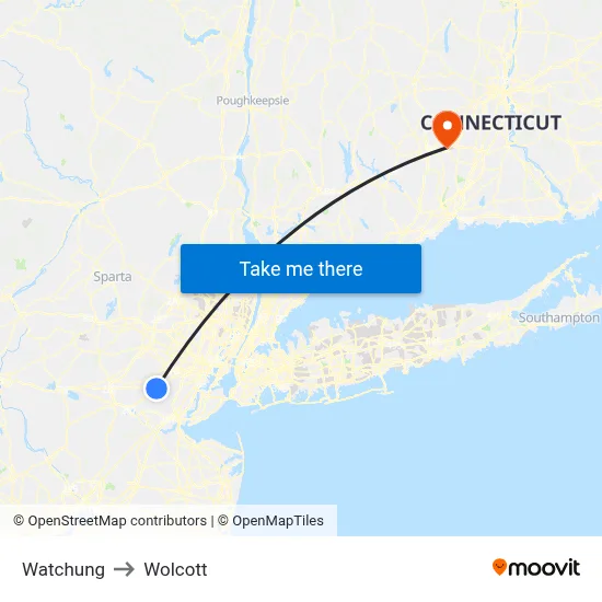 Watchung to Wolcott map