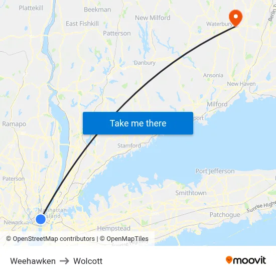 Weehawken to Wolcott map