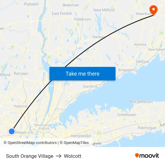 South Orange Village to Wolcott map