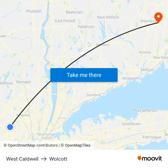 West Caldwell to Wolcott map
