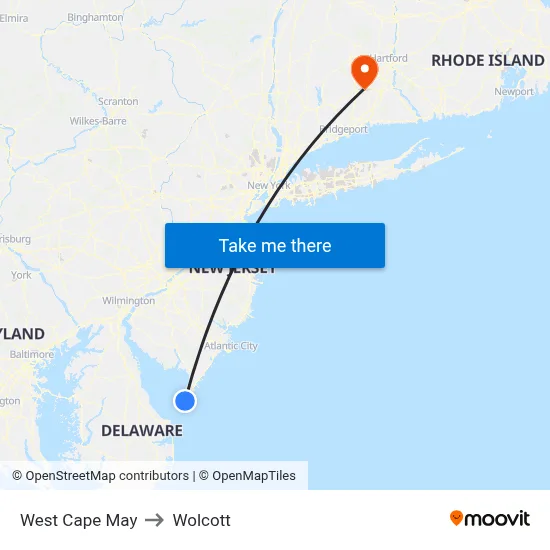 West Cape May to Wolcott map