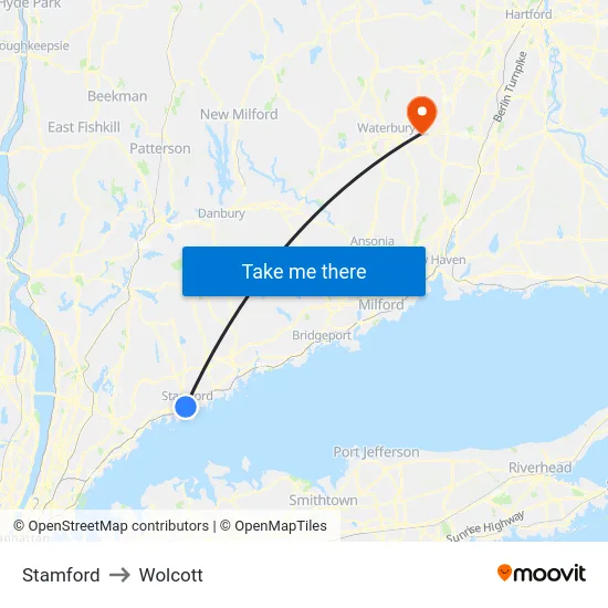 Stamford to Wolcott map