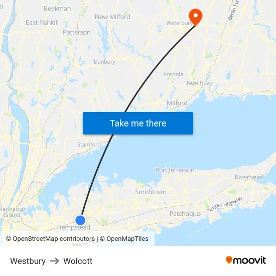 Westbury to Wolcott map