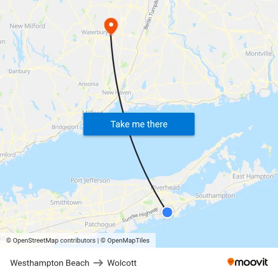 Westhampton Beach to Wolcott map