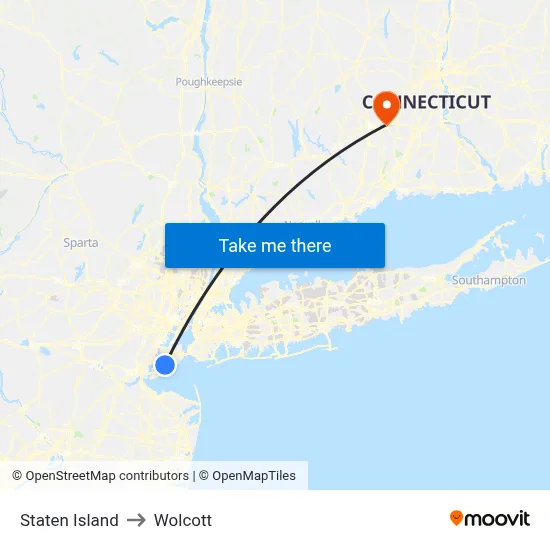 Staten Island to Wolcott map